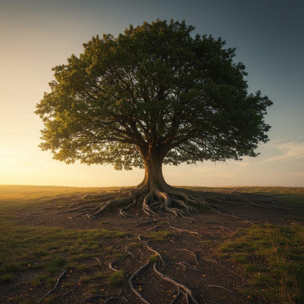A rooted tree symbolizing family lineage and ancestral connection